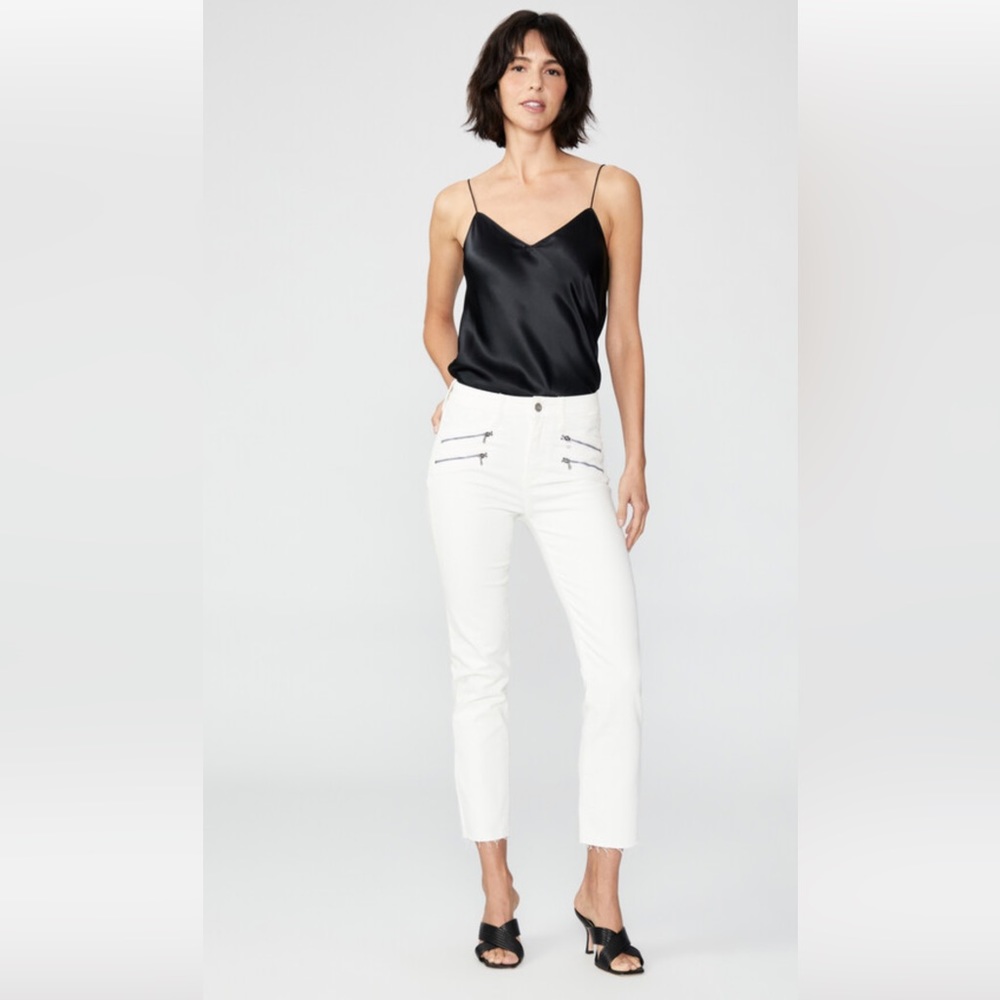 PAIGE high rise edgemont straight high rise straight leg white jeans zippers